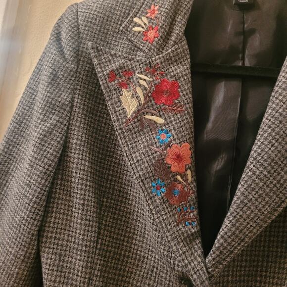 Vintage 90s Womens Floral Embroidered Houndstooth Blazer Size M Wet Seal - Picture 5 of 9